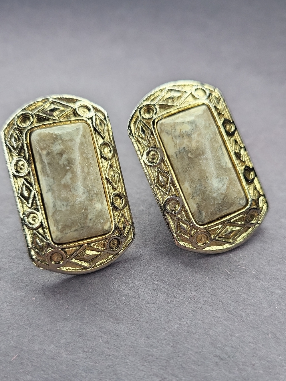 Gold-Tone Stone Clip Earrings